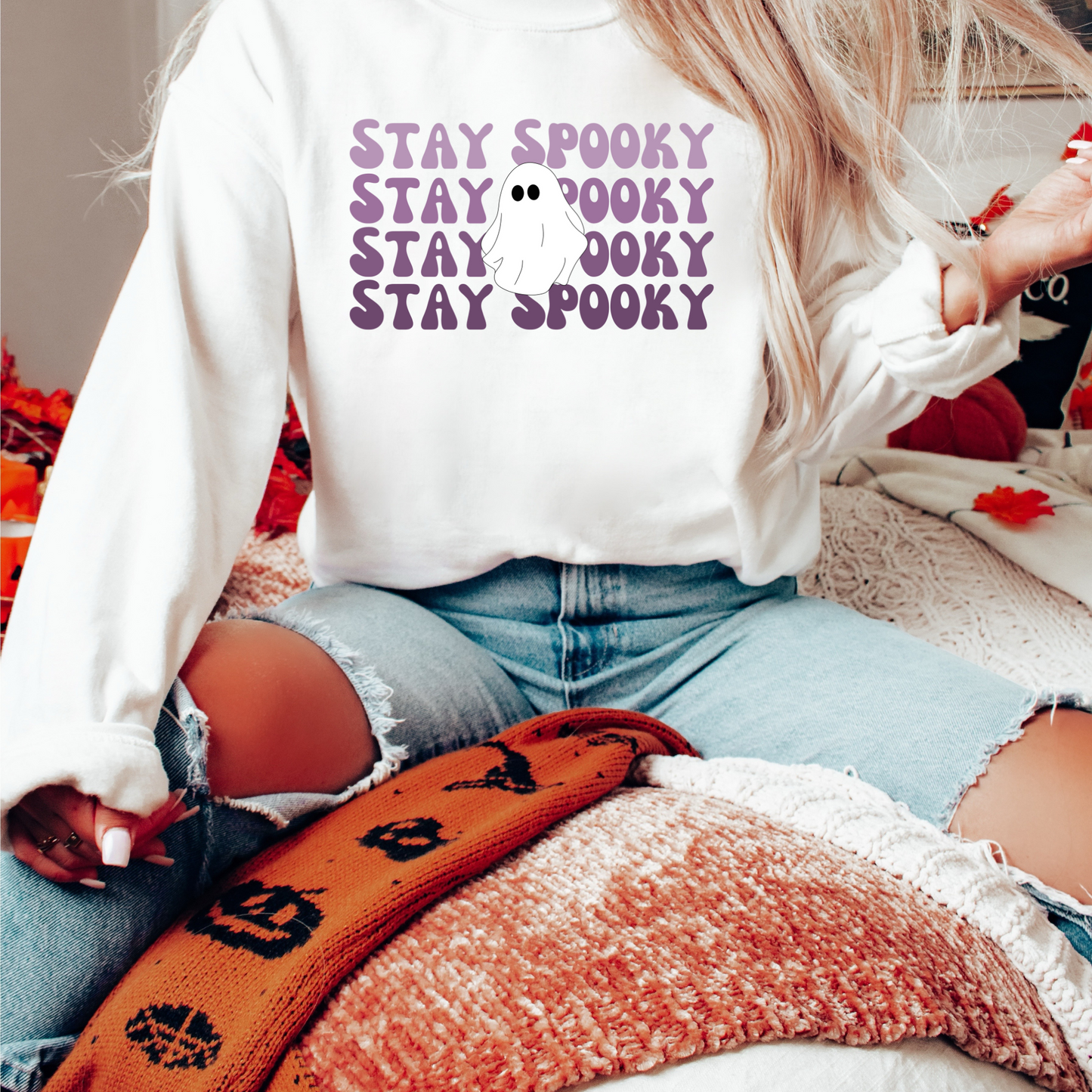 Stay Spooky Ghost Crewneck Sweatshirt l Halloween Apparel