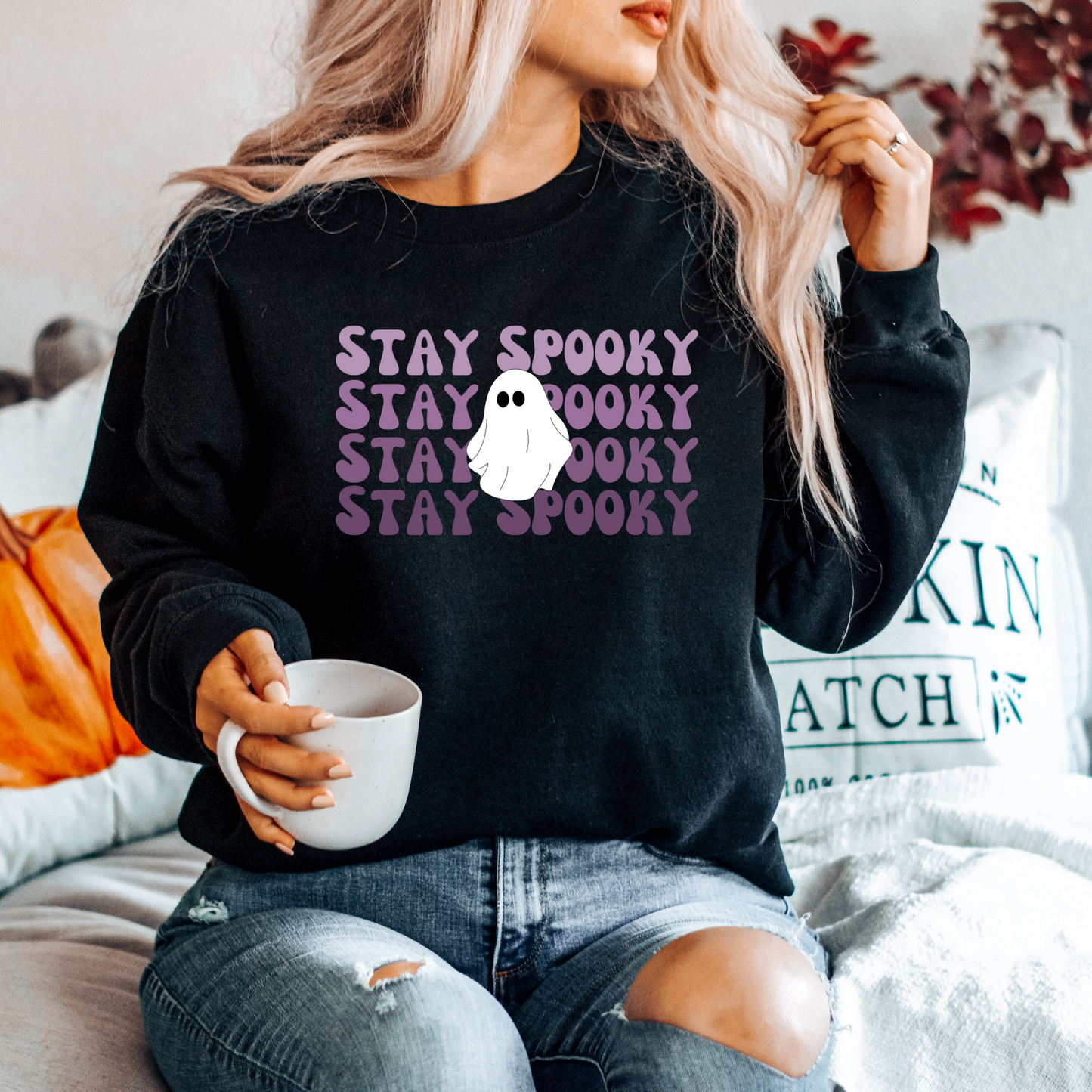 Stay Spooky Ghost Crewneck Sweatshirt l Halloween Apparel