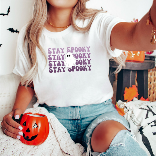 Stay Spooky Ghost Crewneck Tee Shirt l Halloween Apparel