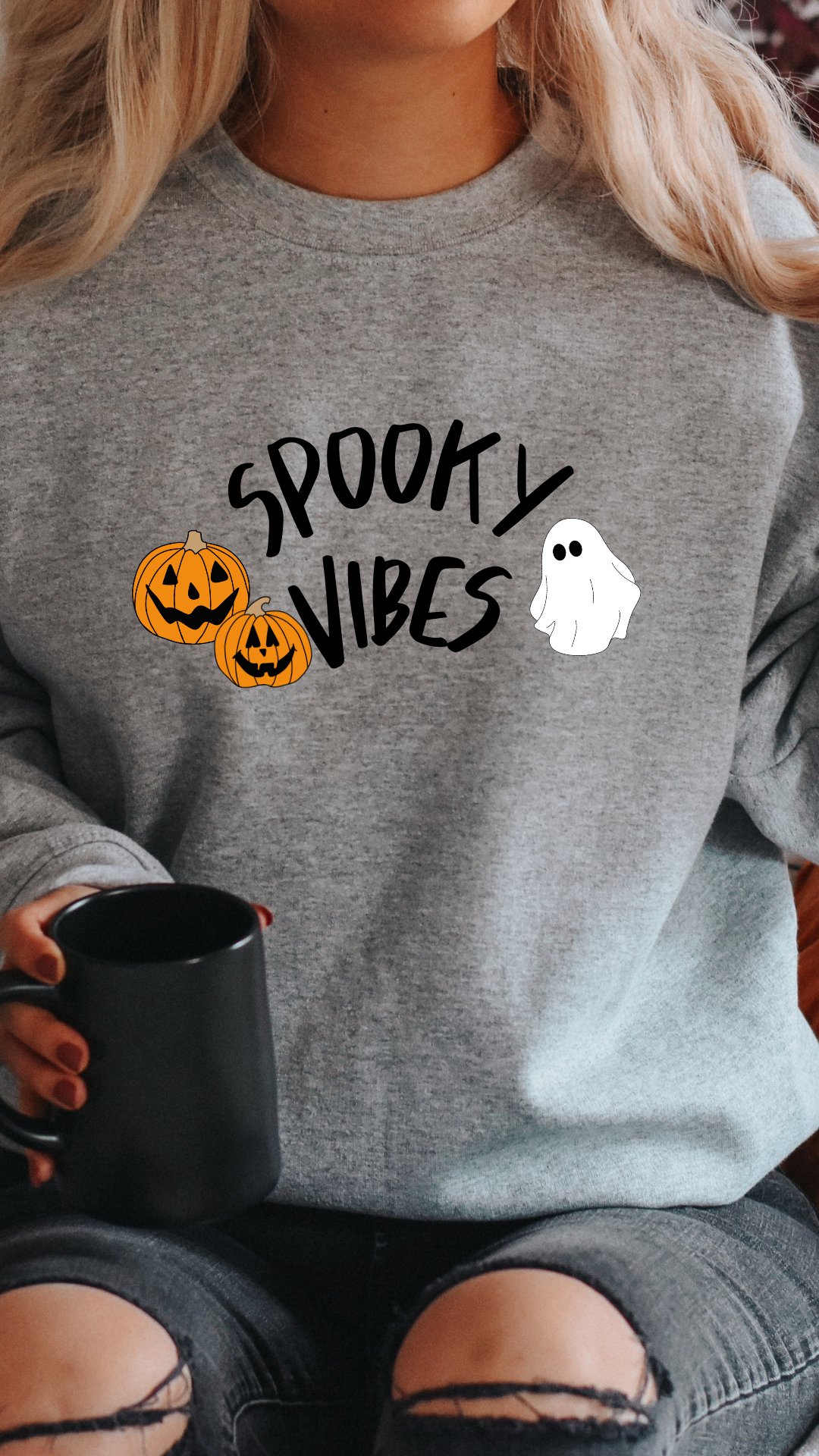 Spooky Vibes Crewneck Sweatshirt | Ghost, Pumpkins, Halloween