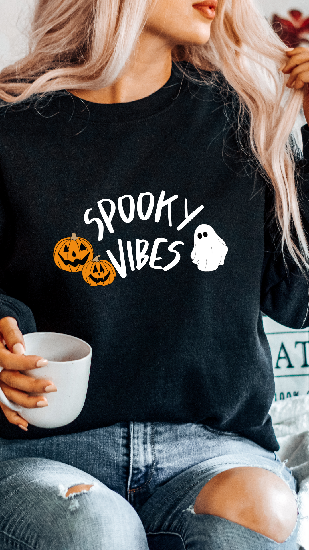 Spooky Vibes Crewneck Sweatshirt | Ghost, Pumpkins, Halloween