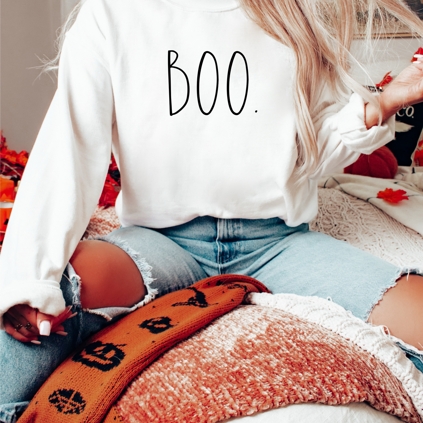 Boo Halloween Crewneck Sweatshirt | Spooky Ghost Vibes